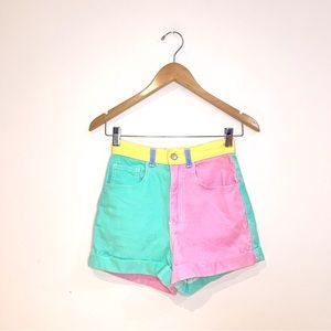 American apparel color block short green, pink and blue. Size 24/25 made in US.